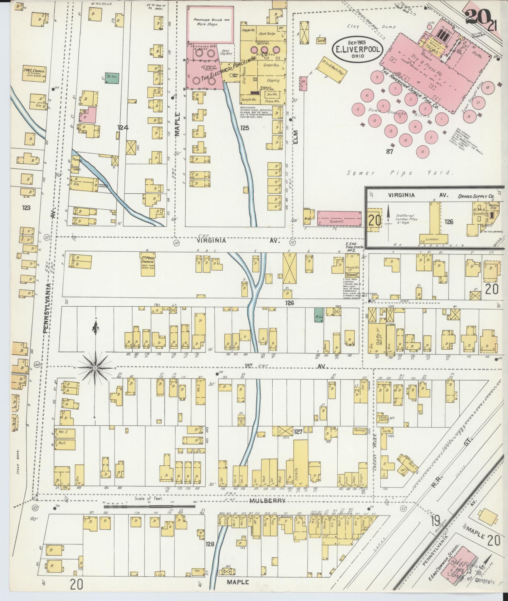 Sanborn Fire Insurance Map from East Liverpool, Columbiana County, Ohio (1903), Sheet #0020 - Complete Map Set gallery image, historic Sanborn map, vintage wall art, Ohio Ohio