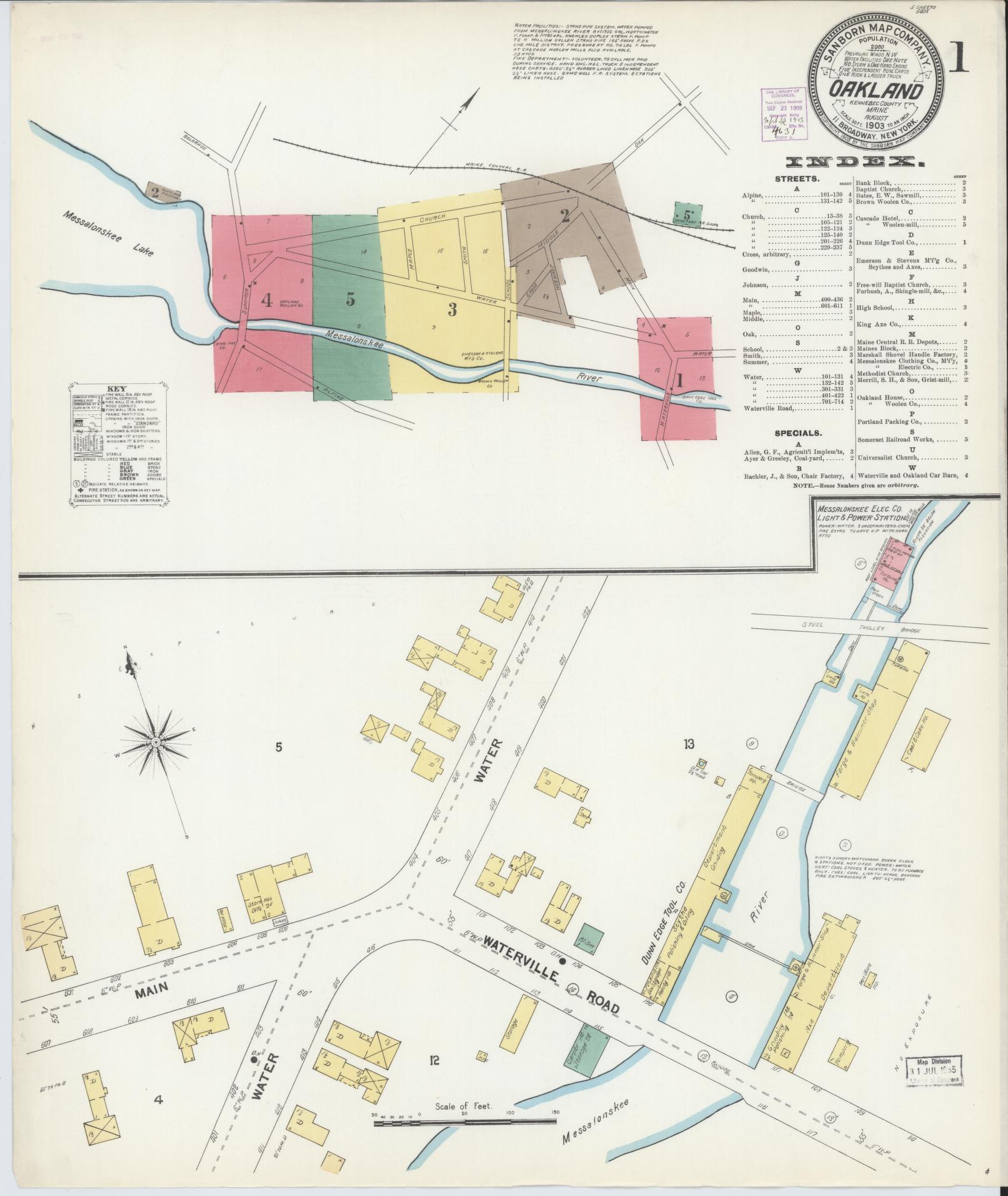Sanborn Fire Insurance Map from Oakland, Kennebec County, Maine. (1903) – Historic Sanborn Fire Insurance Map Print