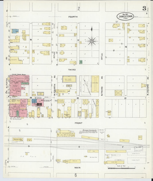 Sanborn Fire Insurance Map from Jamestown, Stutsman County, North Dakota (1907), Sheet #0003 - Historic Sanborn Fire Insurance Map Print, vintage old map wall art, antique decor, genealogy gift, North Dakota North Dakota map