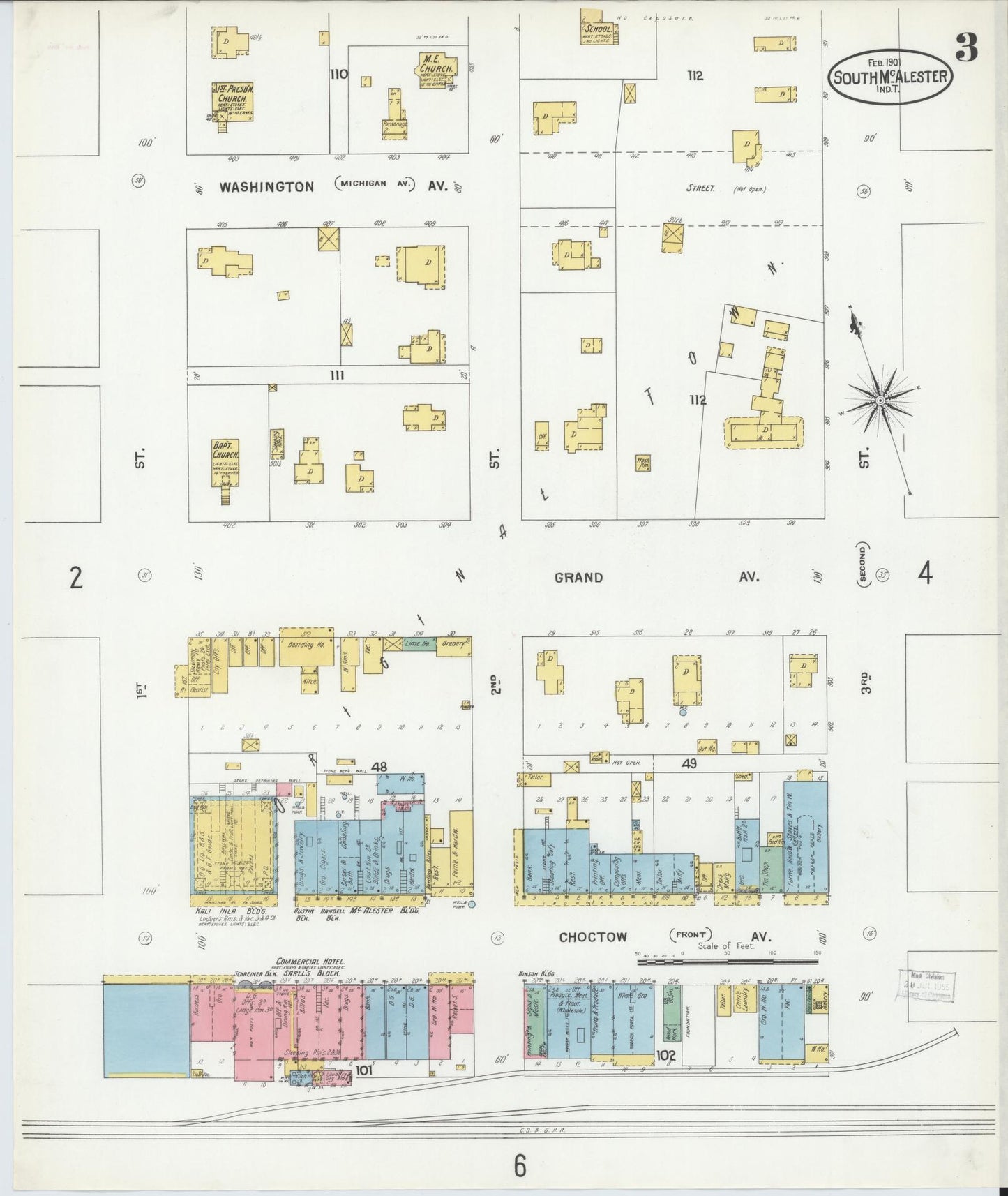 Sanborn Fire Insurance Map from South McAlester, Pittsburg County, Oklahoma (1901), Sheet #0003 - Complete Map Set gallery image, historic Sanborn map, vintage wall art, Oklahoma Oklahoma