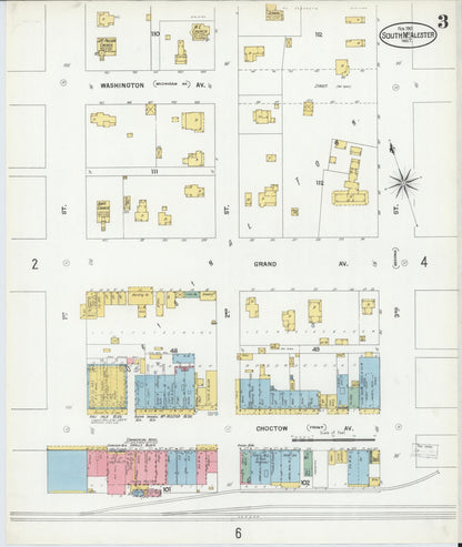 Sanborn Fire Insurance Map from South McAlester, Pittsburg County, Oklahoma (1901), Sheet #0003 - Complete Map Set gallery image, historic Sanborn map, vintage wall art, Oklahoma Oklahoma