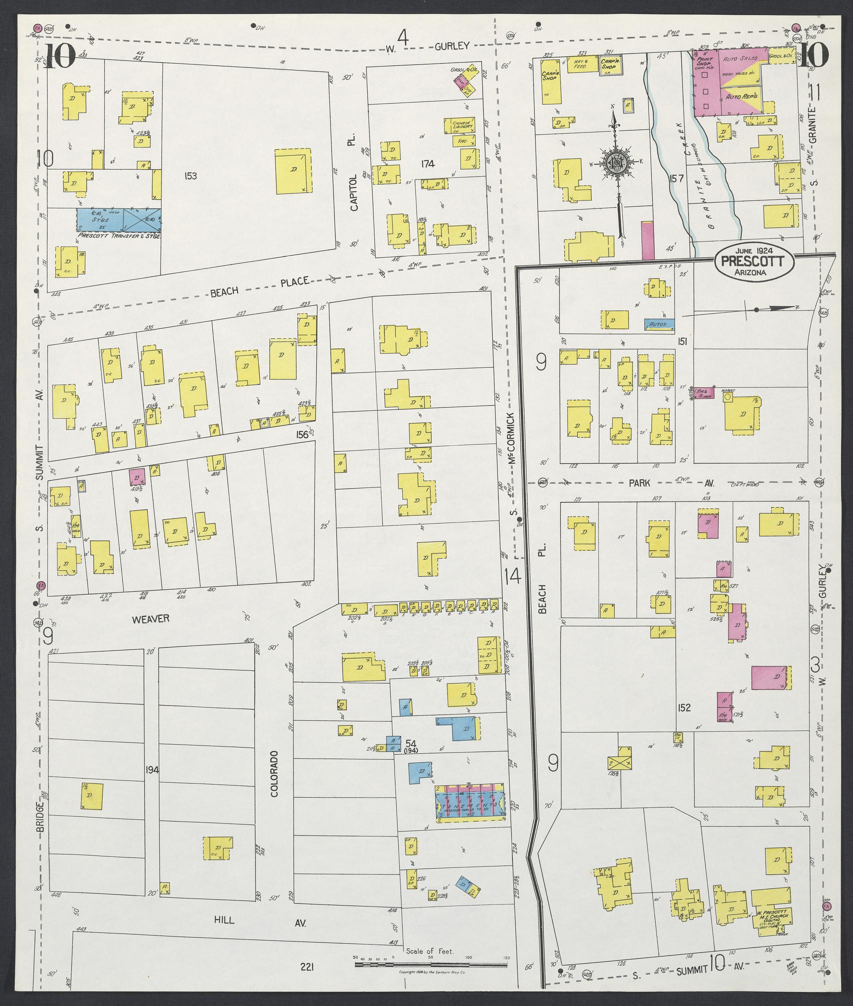 Sanborn Fire Insurance Map from Prescott, Yavapai County, Arizona (1924), Sheet #0010 - Complete Map Set gallery image, historic Sanborn map, vintage wall art, Arizona Arizona