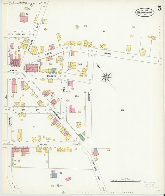 Sanborn Fire Insurance Map from Brownsville, Fayette County, Pennsylvania (1907), Sheet #0005 - Historic Sanborn Fire Insurance Map Print, vintage old map wall art, antique decor, genealogy gift, Pennsylvania Pennsylvania map