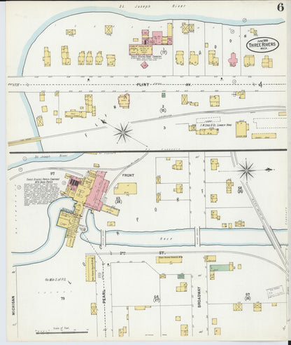 Sanborn Fire Insurance Map from Three Rivers, Saint Joseph County, Michigan (1899), Sheet #0006 - Historic Sanborn Fire Insurance Map Print, vintage old map wall art, antique decor, genealogy gift, Michigan Michigan map