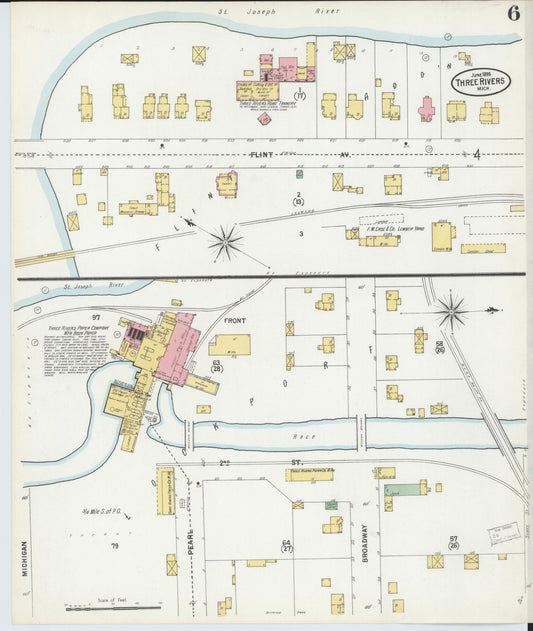 Sanborn Fire Insurance Map from Three Rivers, Saint Joseph County, Michigan (1899), Sheet #0006 - Historic Sanborn Fire Insurance Map Print, vintage old map wall art, antique decor, genealogy gift, Michigan Michigan map