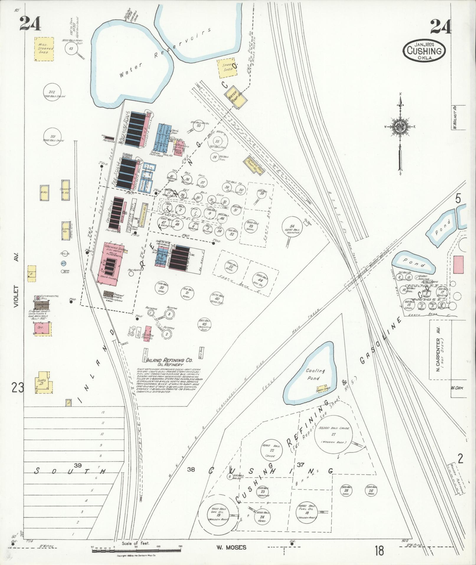Sanborn Fire Insurance Map from Cushing, Payne County, Oklahoma (1924), Sheet #0024 - Complete Map Set gallery image, historic Sanborn map, vintage wall art, Oklahoma Oklahoma