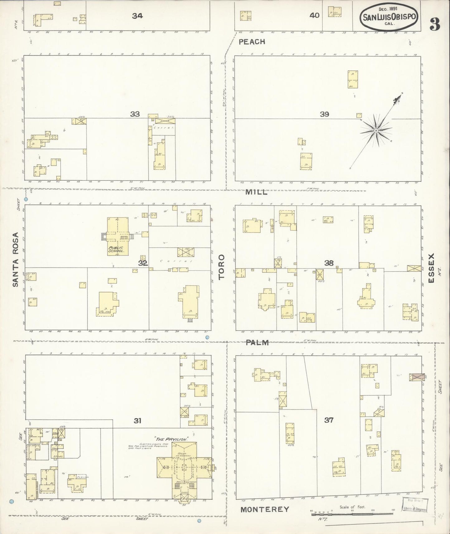 Sanborn Fire Insurance Map from San Luis Obispo, San Luis Obispo County, California (1891), Sheet #0003 - Complete Map Set gallery image, historic Sanborn map, vintage wall art, California California