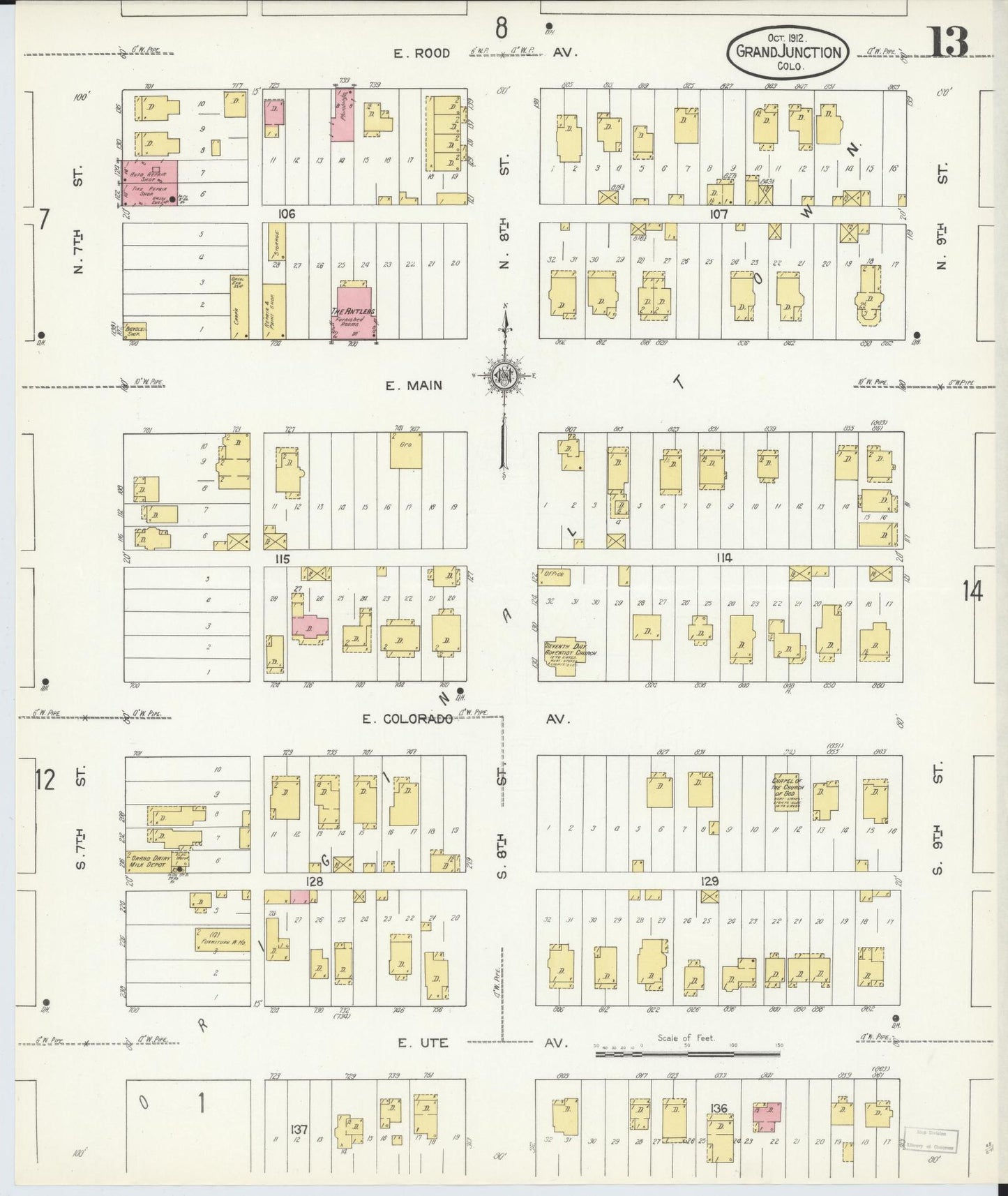 Sanborn Fire Insurance Map from Grand Junction, Mesa County, Colorado (1912), Sheet #0013 - Historic Sanborn Fire Insurance Map Print, vintage old map wall art, antique decor, genealogy gift, Colorado Colorado map