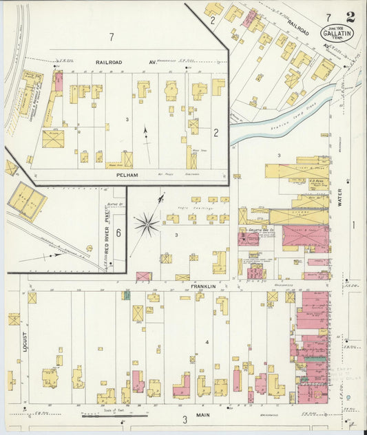 Sanborn Fire Insurance Map from Gallatin, Sumner County, Tennessee (1908), Sheet #0002 - Historic Sanborn Fire Insurance Map Print, vintage old map wall art, antique decor, genealogy gift, Tennessee Tennessee map