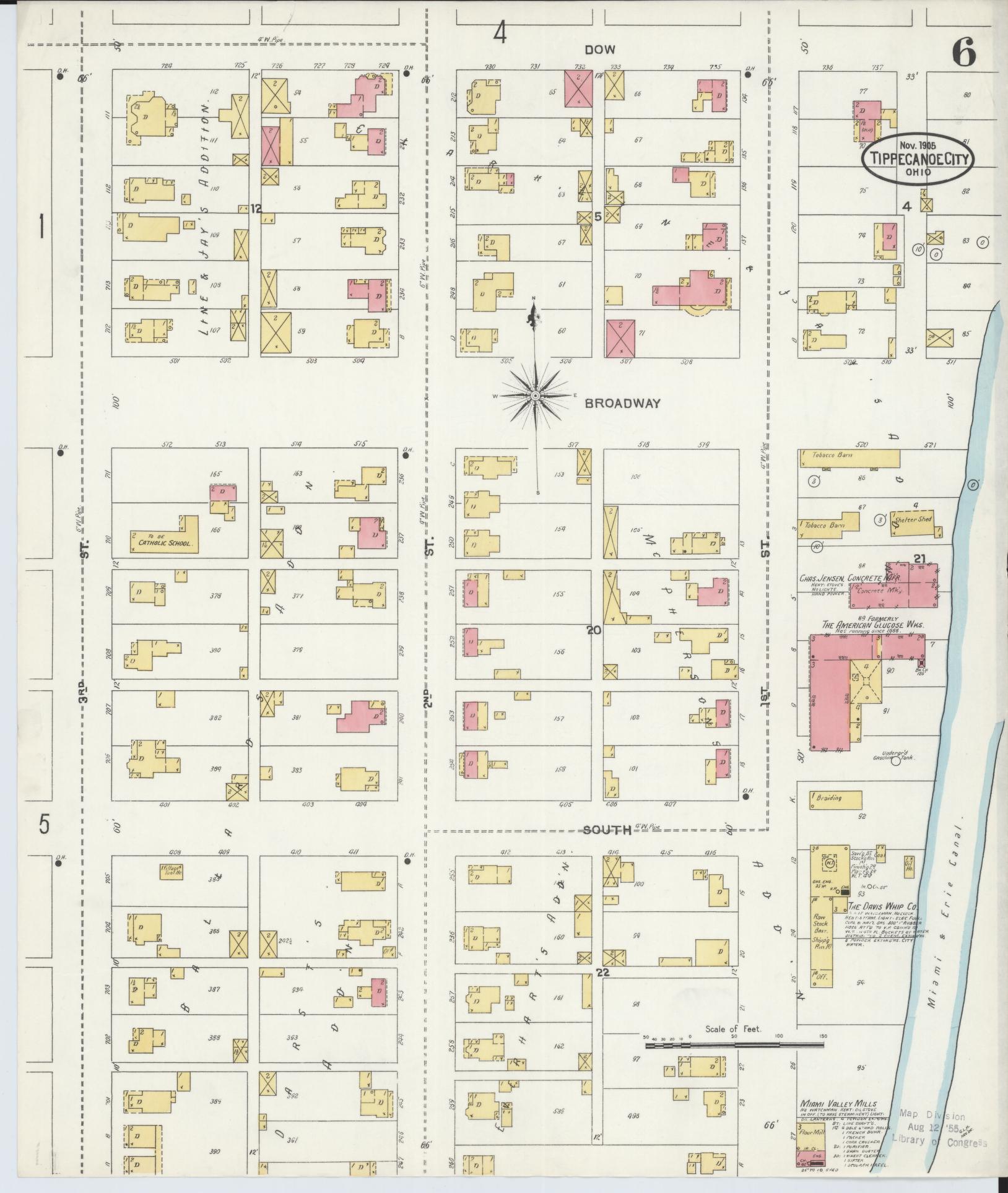 Sanborn Fire Insurance Map from Tipp City, Miami County, Ohio (1905), Sheet #0006 - Historic Sanborn Fire Insurance Map Print, vintage old map wall art, antique decor, genealogy gift, Ohio Ohio map