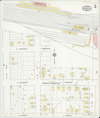 Sanborn Fire Insurance Map from Staples, Todd County, Minnesota (1916), Sheet #0005 - Historic Sanborn Fire Insurance Map Print, vintage old map wall art, antique decor, genealogy gift, Minnesota Minnesota map