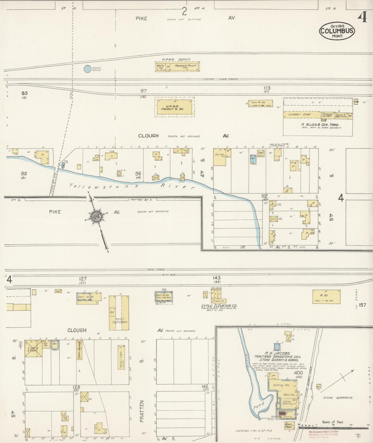 Sanborn Fire Insurance Map from Columbus, Stillwater County, Montana (1912), Sheet #0004 - Complete Map Set gallery image, historic Sanborn map, vintage wall art, Montana Montana