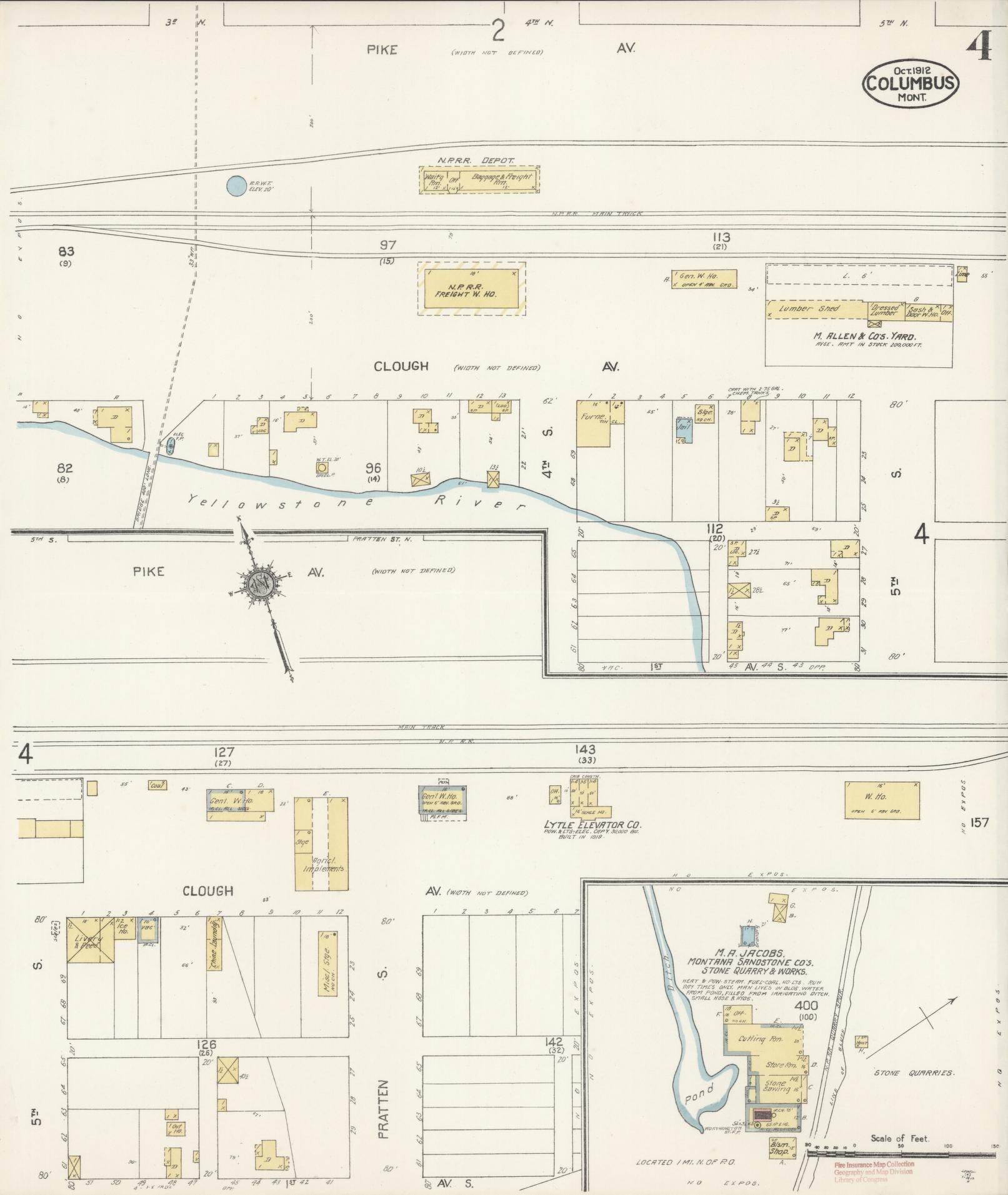 Sanborn Fire Insurance Map from Columbus, Stillwater County, Montana (1912), Sheet #0004 - Complete Map Set gallery image, historic Sanborn map, vintage wall art, Montana Montana