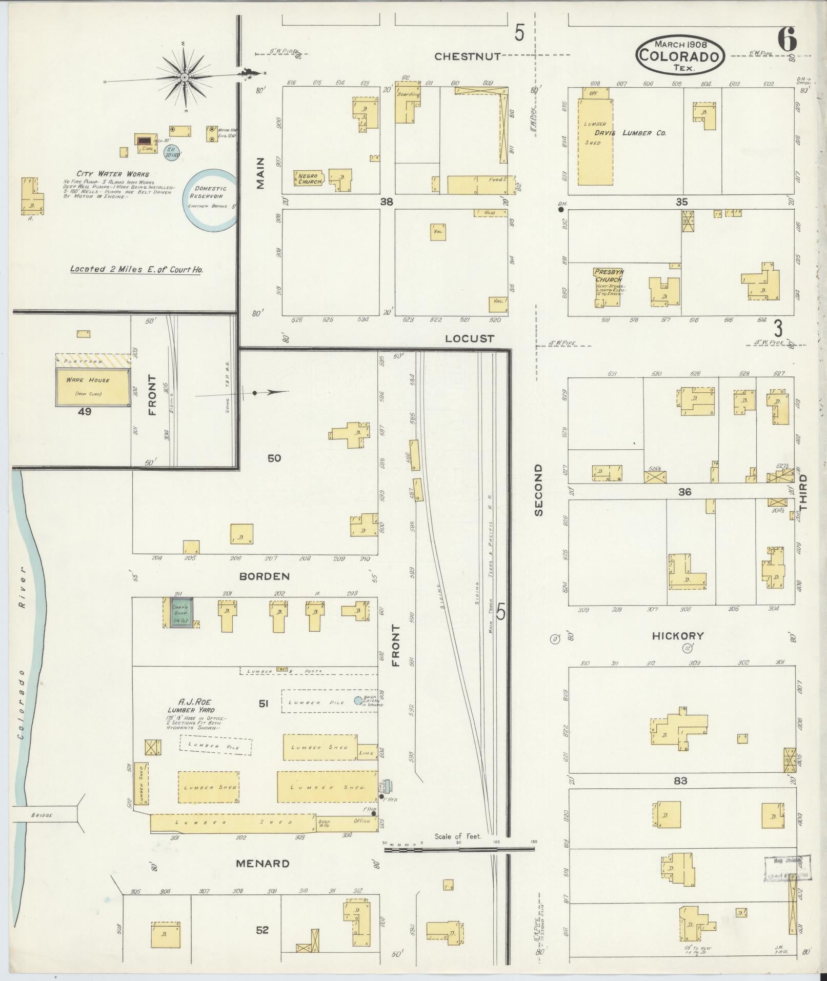 Sanborn Fire Insurance Map from Colorado, Mitchell County, Texas (1908), Sheet #0006 - Complete Map Set gallery image, historic Sanborn map, vintage wall art, Colorado Colorado