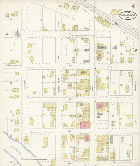 Sanborn Fire Insurance Map from Cottage Grove, Lane County, Oregon (1903), Sheet #0004 - Historic Sanborn Fire Insurance Map Print, vintage old map wall art, antique decor, genealogy gift, Oregon Oregon map