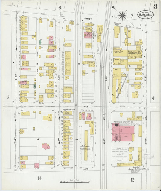 Sanborn Fire Insurance Map from Homestead, Allegheny County, Pennsylvania (1901), Sheet #0003 - Historic Sanborn Fire Insurance Map Print, vintage old map wall art, antique decor, genealogy gift, Pennsylvania Pennsylvania map