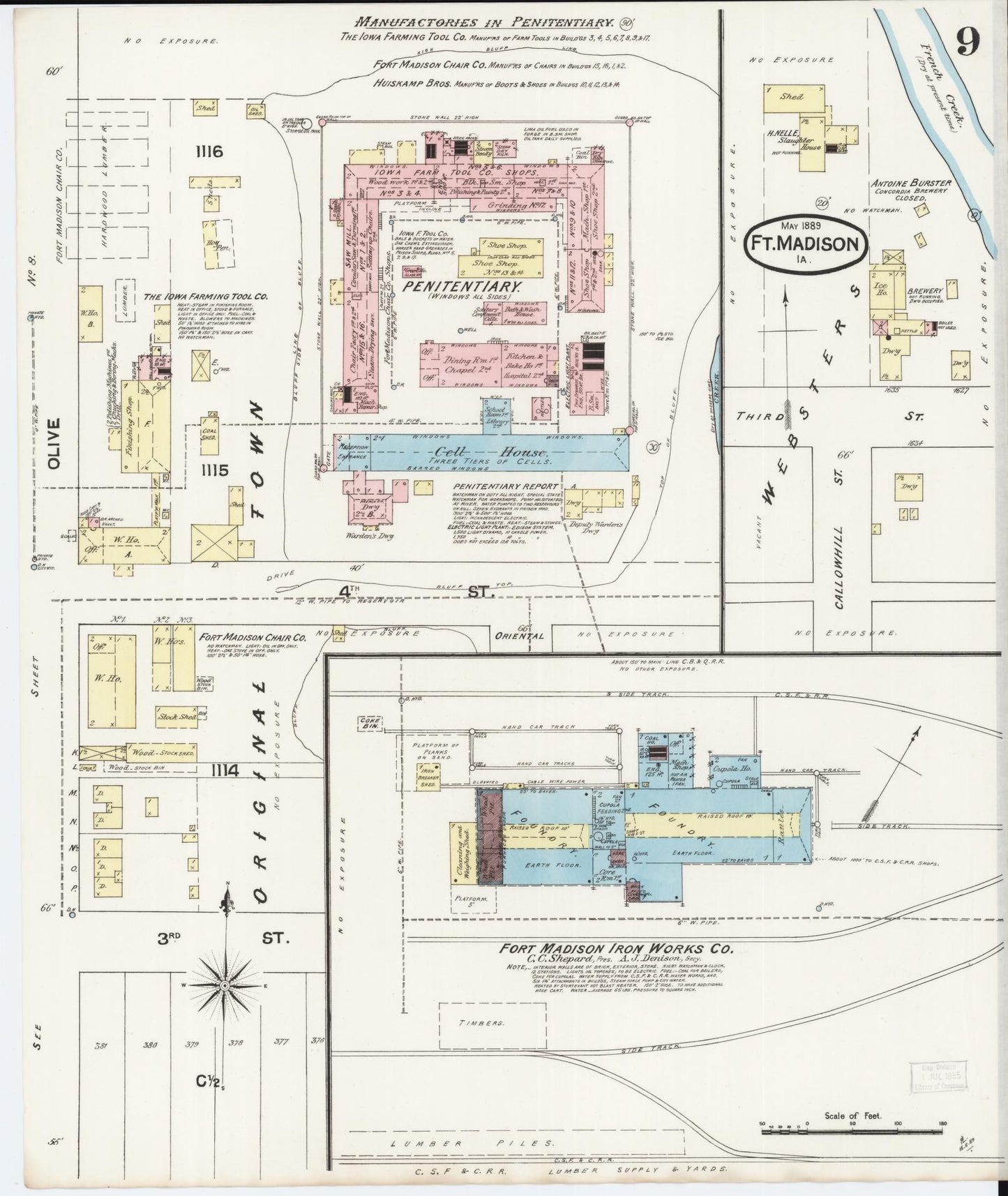Sanborn Fire Insurance Map from Fort Madison, Lee County, Iowa (1889), Sheet #0009 - Historic Sanborn Fire Insurance Map Print, vintage old map wall art