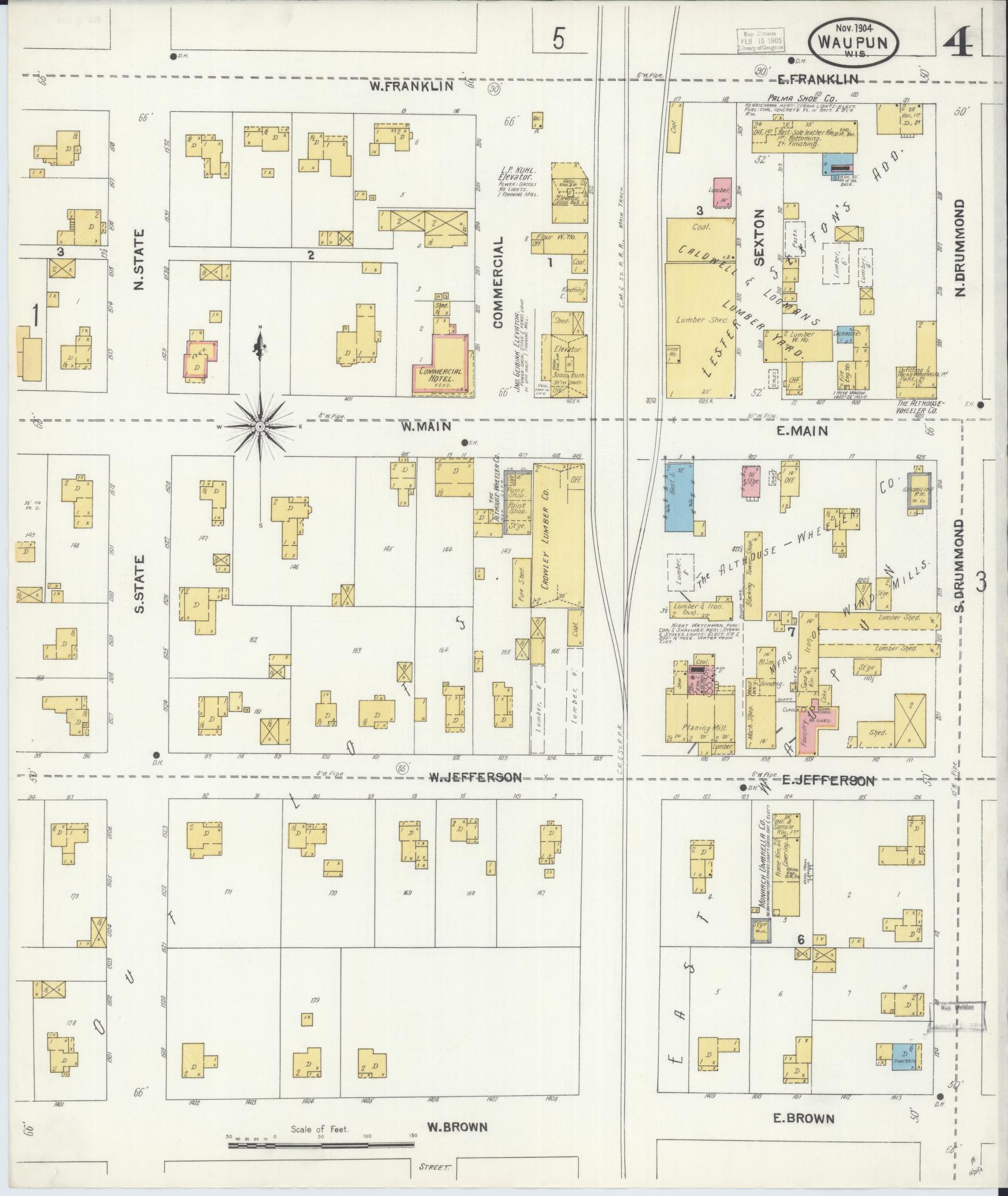 Sanborn Fire Insurance Map from Waupun, Dodge and Fond du Lac Counties, Wisconsin (1904), Sheet #0004 - Complete Map Set gallery image, historic Sanborn map, vintage wall art, Wisconsin Wisconsin