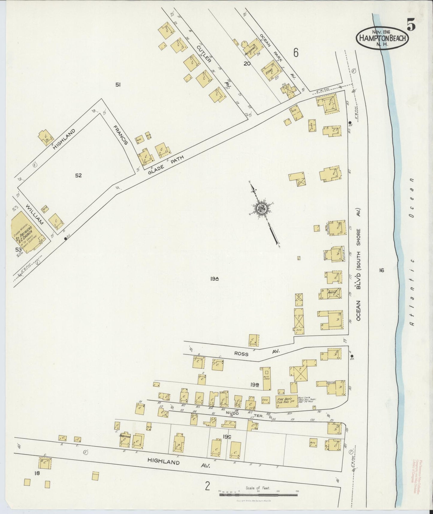 Sanborn Fire Insurance Map from Hampton Beach, Rockingham County, New Hampshire (1916), Sheet #0005 - Complete Map Set gallery image, historic Sanborn map, vintage wall art, New Hampshire New Hampshire
