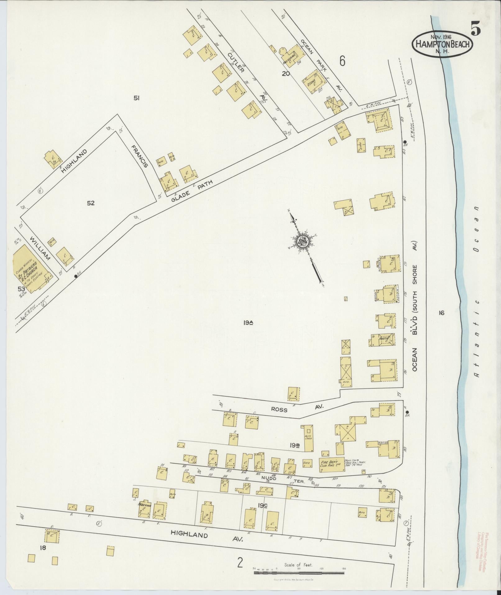 Sanborn Fire Insurance Map from Hampton Beach, Rockingham County, New Hampshire (1916), Sheet #0005 - Complete Map Set gallery image, historic Sanborn map, vintage wall art, New Hampshire New Hampshire