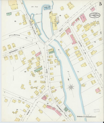 Sanborn Fire Insurance Map from Stamford, Fairfield County, Connecticut (1896), Sheet #0005 - Complete Map Set gallery image, historic Sanborn map, vintage wall art, Connecticut Connecticut