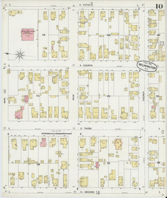 Sanborn Fire Insurance Map from Wilmington, New Hanover County, North Carolina (1898), Sheet #0010 - Historic Sanborn Fire Insurance Map Print, vintage old map wall art, antique decor, genealogy gift, North Carolina North Carolina map
