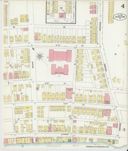 Sanborn Fire Insurance Map from Steelton, Dauphin County, Pennsylvania (1902), Sheet #0004 - Historic Sanborn Fire Insurance Map Print, vintage old map wall art, antique decor, genealogy gift, Pennsylvania Pennsylvania map