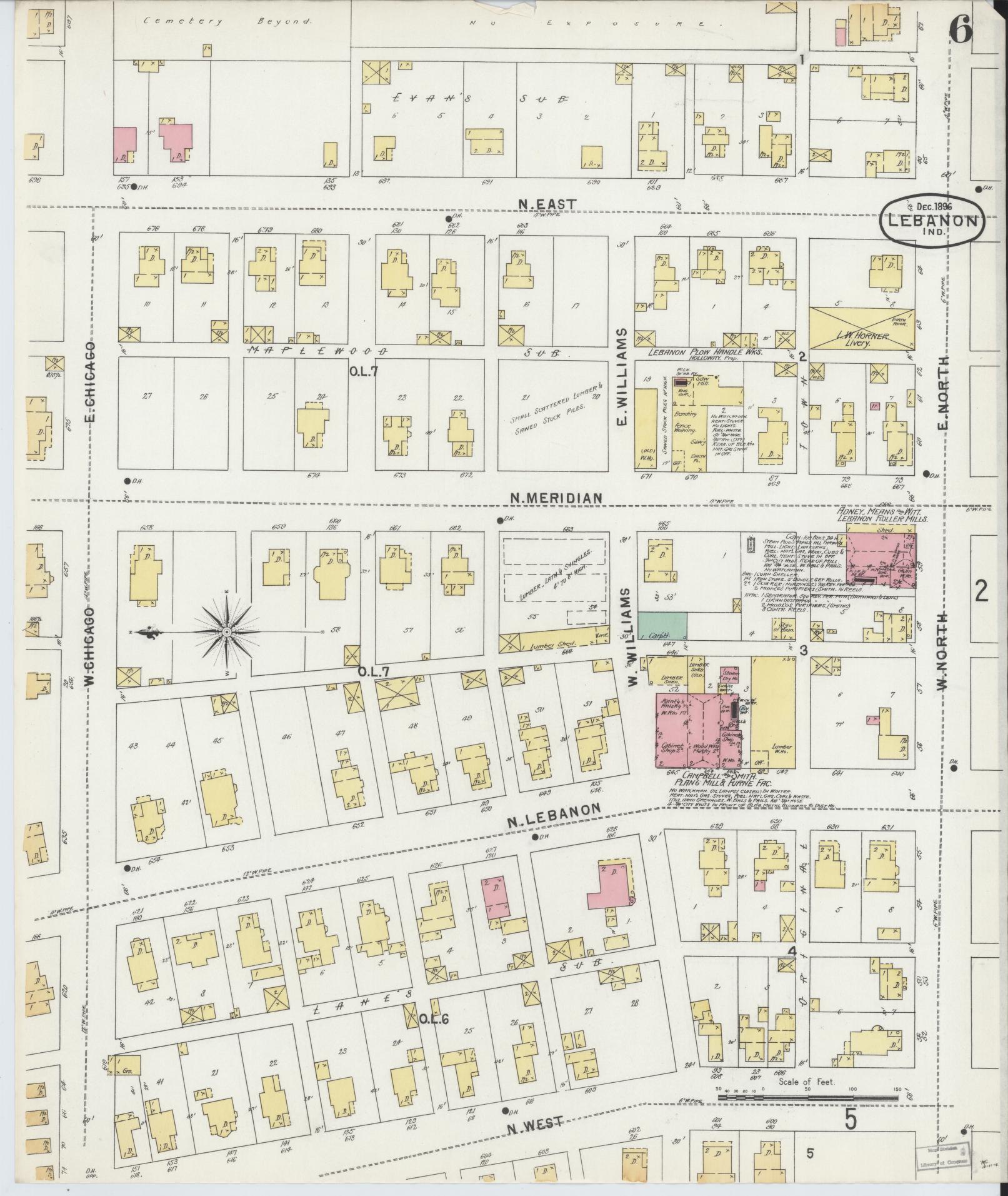 Sanborn Fire Insurance Map from Lebanon, Boone County, Indiana (1896), Sheet #0006 - Complete Map Set gallery image, historic Sanborn map, vintage wall art, Indiana Indiana