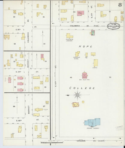 Sanborn Fire Insurance Map from Holland, Ottawa County, Michigan (1896), Sheet #0008 - Historic Sanborn Fire Insurance Map Print, vintage old map wall art, antique decor, genealogy gift, Michigan Michigan map