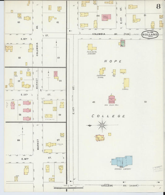 Sanborn Fire Insurance Map from Holland, Ottawa County, Michigan (1896), Sheet #0008 - Historic Sanborn Fire Insurance Map Print, vintage old map wall art, antique decor, genealogy gift, Michigan Michigan map