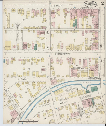 Sanborn Fire Insurance Map from Middletown, Butler County, Ohio (1885), Sheet #0002 - Historic Sanborn Fire Insurance Map Print, vintage old map wall art, antique decor, genealogy gift, Ohio Ohio map