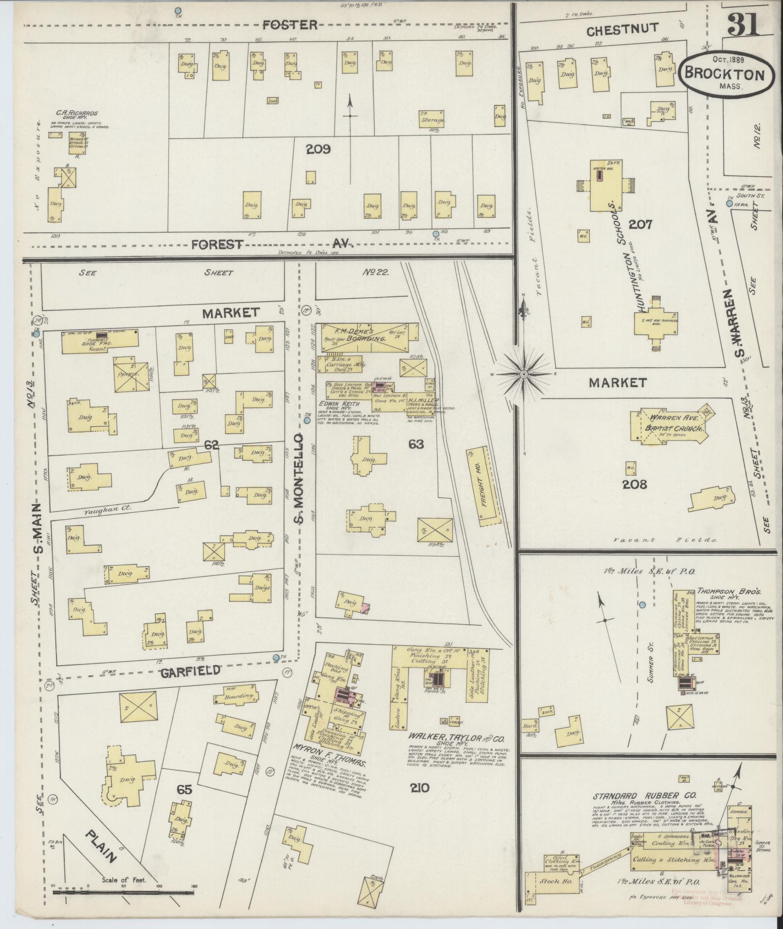 Sanborn Fire Insurance Map from Brockton, Plymouth County, Massachusetts (1889), Sheet #0031 - Complete Map Set gallery image, historic Sanborn map, vintage wall art, Massachusetts Massachusetts