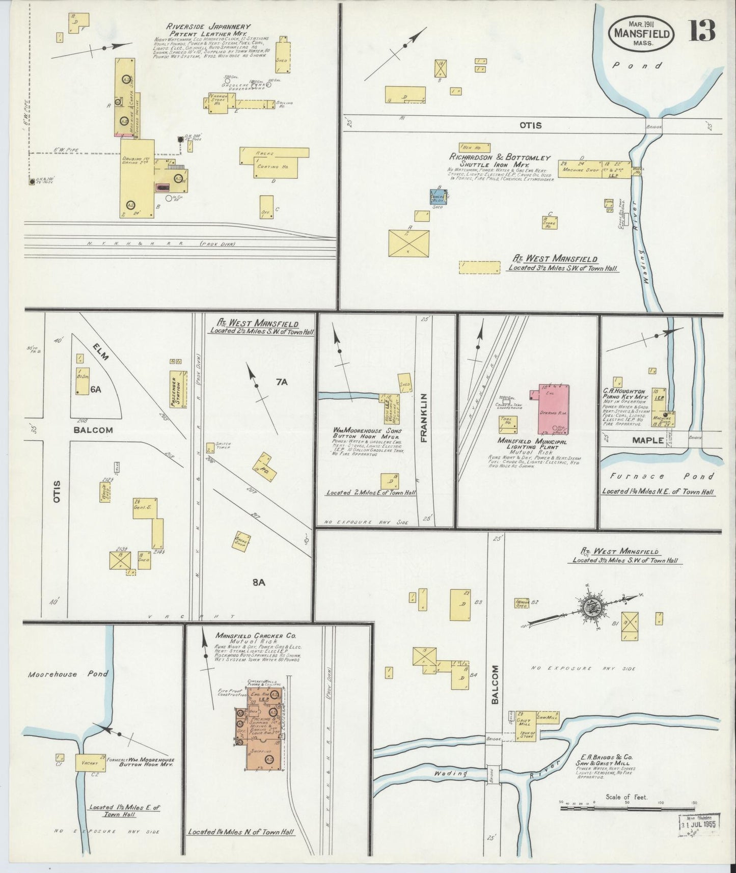 Sanborn Fire Insurance Map from Mansfield, Bristol County, Massachusetts (1911), Sheet #0013 - Complete Map Set gallery image, historic Sanborn map, vintage wall art, Massachusetts Massachusetts