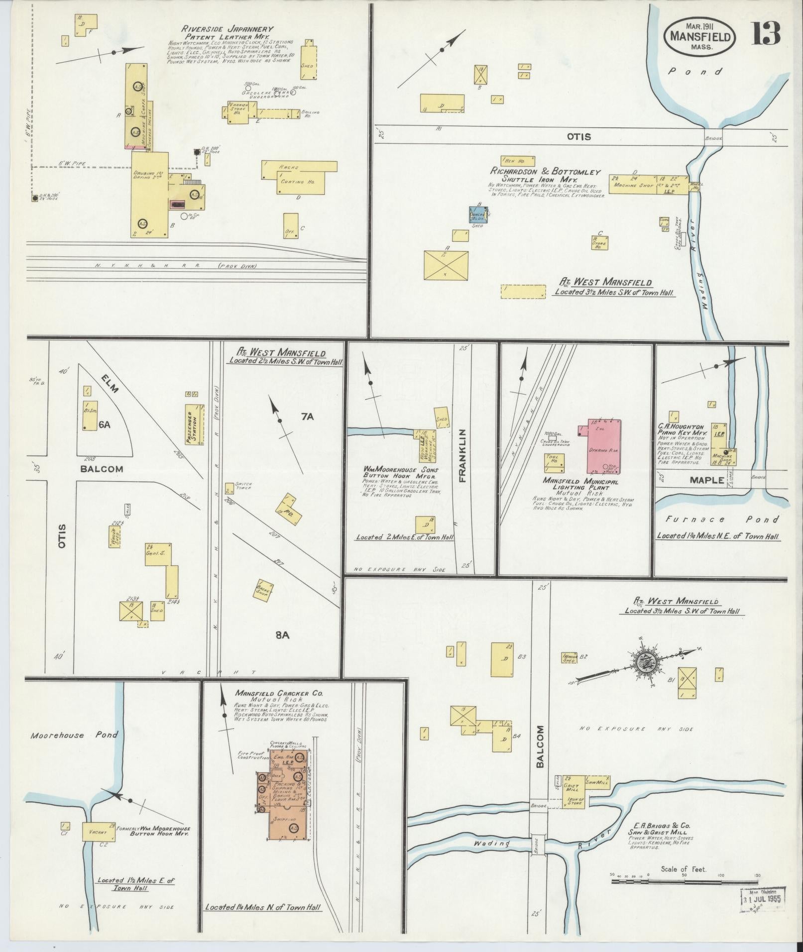 Sanborn Fire Insurance Map from Mansfield, Bristol County, Massachusetts (1911), Sheet #0013 - Complete Map Set gallery image, historic Sanborn map, vintage wall art, Massachusetts Massachusetts