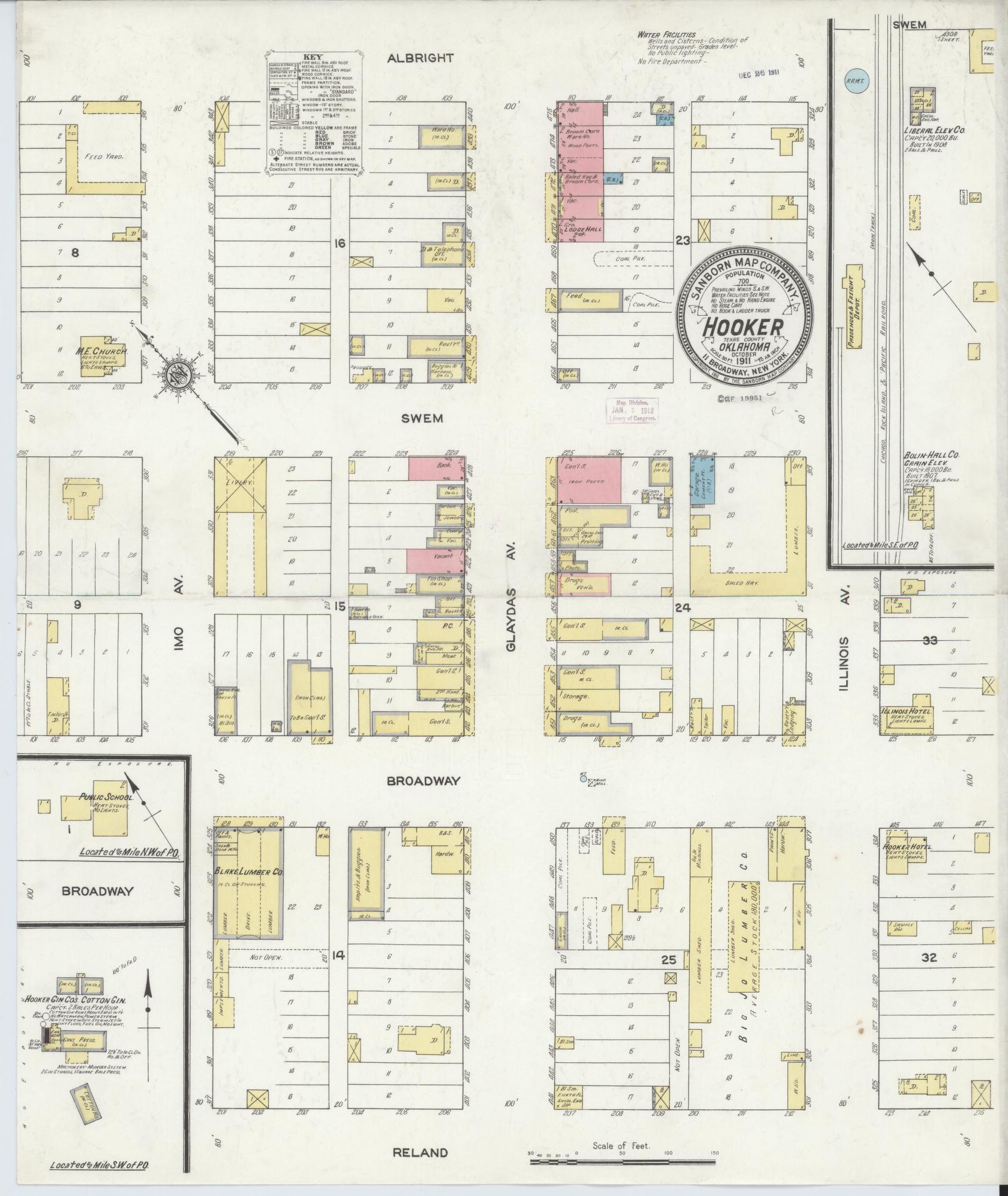 Sanborn Fire Insurance Map from Hooker, Texas County, Oklahoma (1911), Sheet #0001 - Historic Sanborn Fire Insurance Map Print, vintage old map wall art, antique decor, genealogy gift, Oklahoma Oklahoma map
