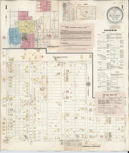 Sanborn Fire Insurance Map from Bethany, Oklahoma County, Oklahoma (1942), Sheet #0001 - Historic Sanborn Fire Insurance Map Print, vintage old map wall art, antique decor, genealogy gift, Bethany Oklahoma map