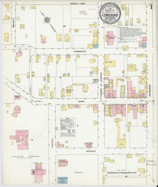 Sanborn Fire Insurance Map from Lewisburg, Greenbrier County, West Virginia (1910), Sheet #0001 - Complete Map Set gallery image, historic Sanborn map, vintage wall art, West Virginia West Virginia