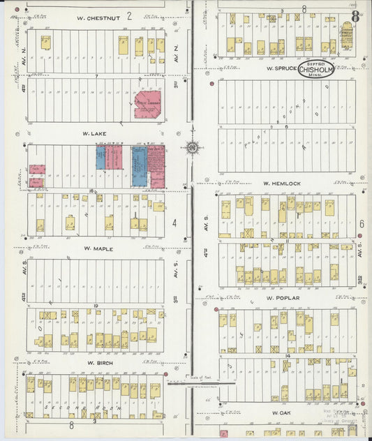 Sanborn Fire Insurance Map from Chisholm, Saint Louis County, Minnesota (1921), Sheet #0008 - Historic Sanborn Fire Insurance Map Print, vintage old map wall art, antique decor, genealogy gift, Minnesota Minnesota map