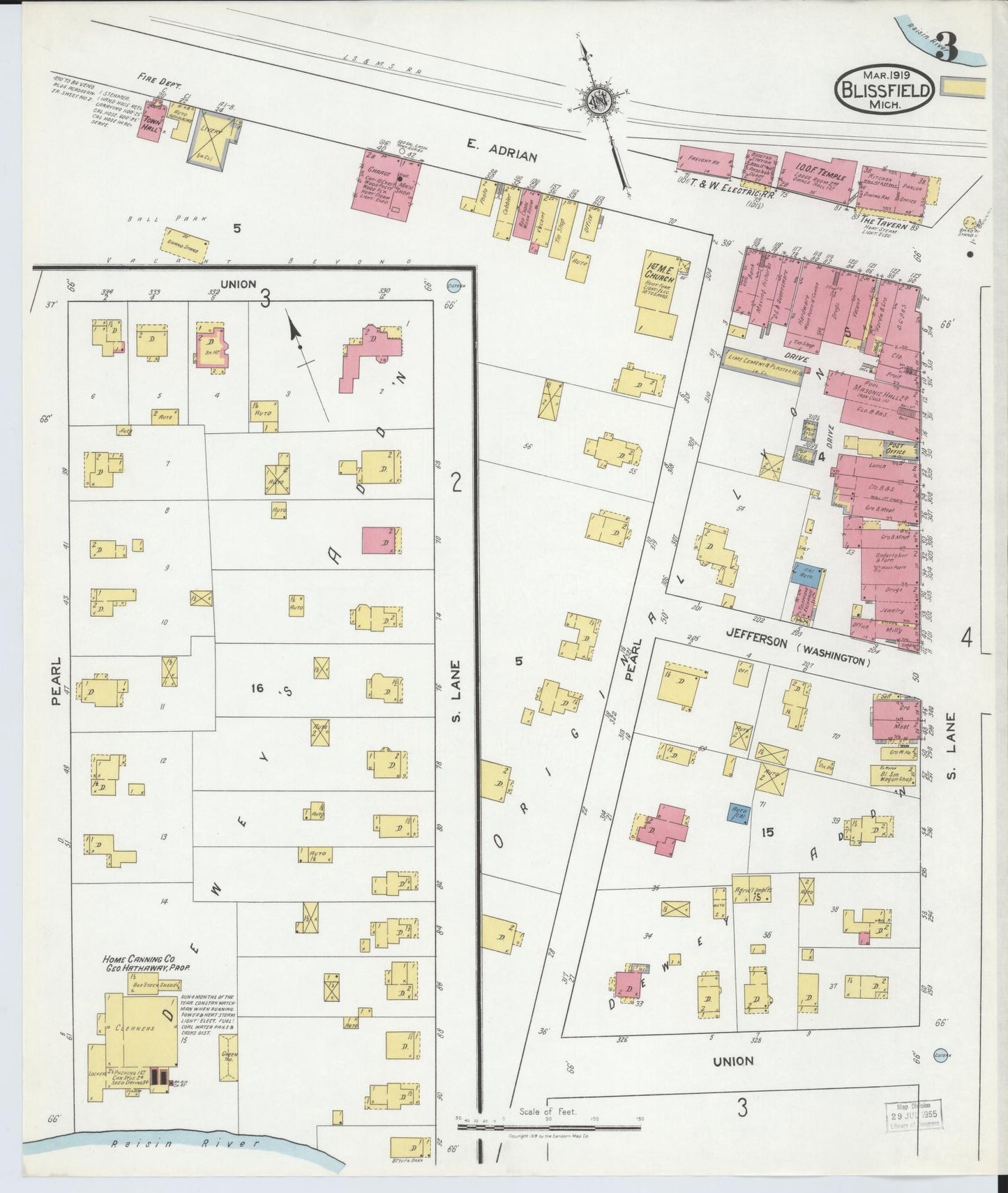 Sanborn Fire Insurance Map from Blissfield, Lenawee County, Michigan (1919), Sheet #0003 - Complete Map Set gallery image, historic Sanborn map, vintage wall art, Michigan Michigan