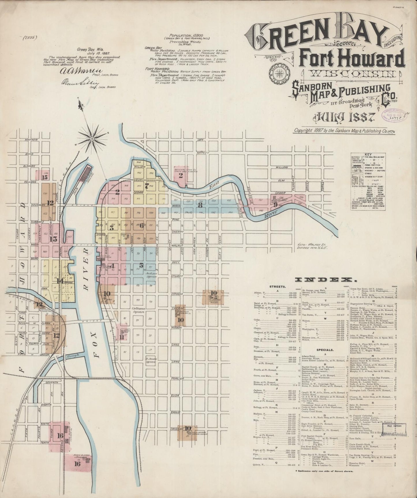 Sanborn Fire Insurance Map from Green Bay, Brown County, Wisconsin (1887), Sheet #0001 - Complete Map Set gallery image, historic Sanborn map, vintage wall art, Wisconsin Wisconsin