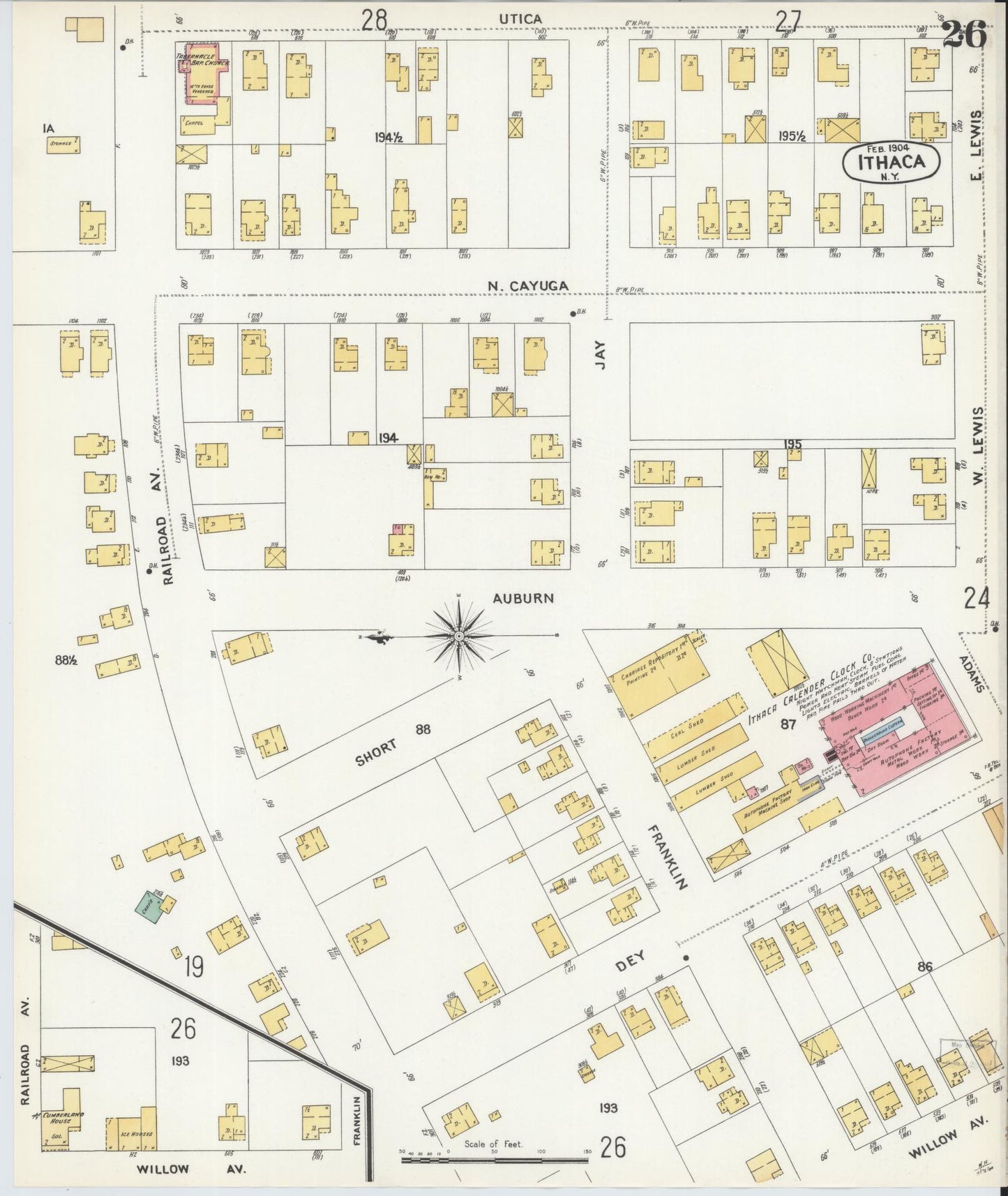 Sanborn Fire Insurance Map from Ithaca, Tompkins County, New York (1904), Sheet #0026 - Complete Map Set gallery image, historic Sanborn map, vintage wall art, New York New York