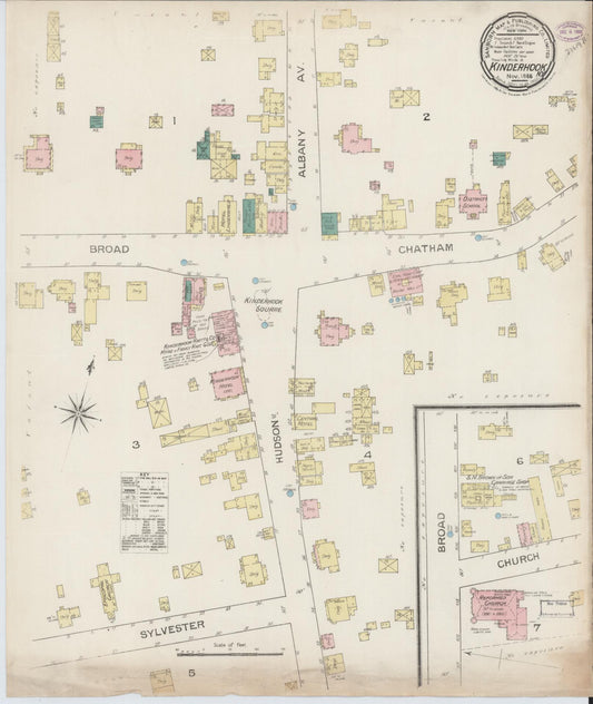 Sanborn Fire Insurance Map from Kinderhook, Columbia County, New York (1886), Sheet #0001 - Historic Sanborn Fire Insurance Map Print, vintage old map wall art, antique decor, genealogy gift, New York New York map