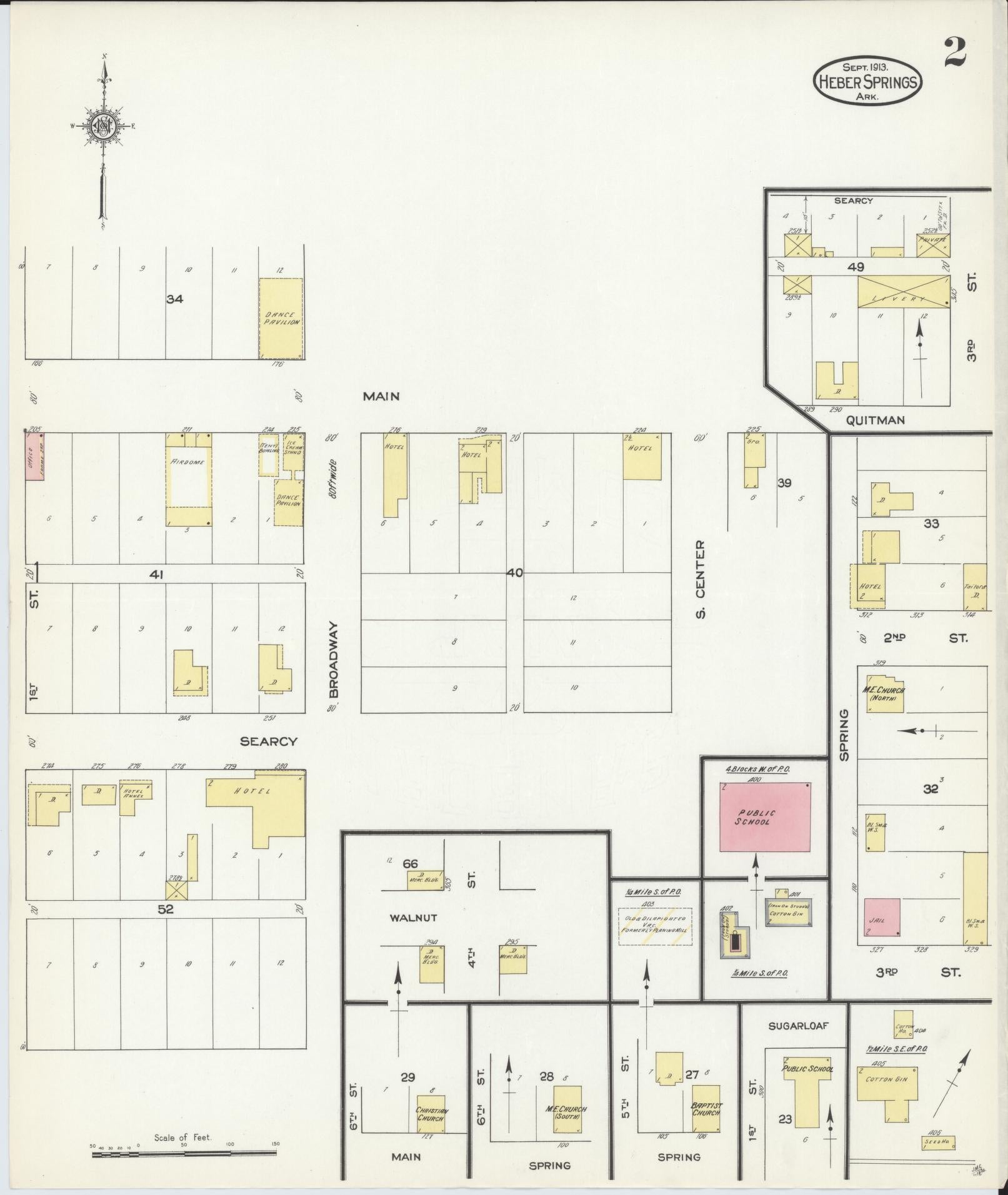 Sanborn Fire Insurance Map from Heber Springs, Cleburne County, Arkansas (1913), Sheet #0002 - Complete Map Set gallery image, historic Sanborn map, vintage wall art, Arkansas Arkansas