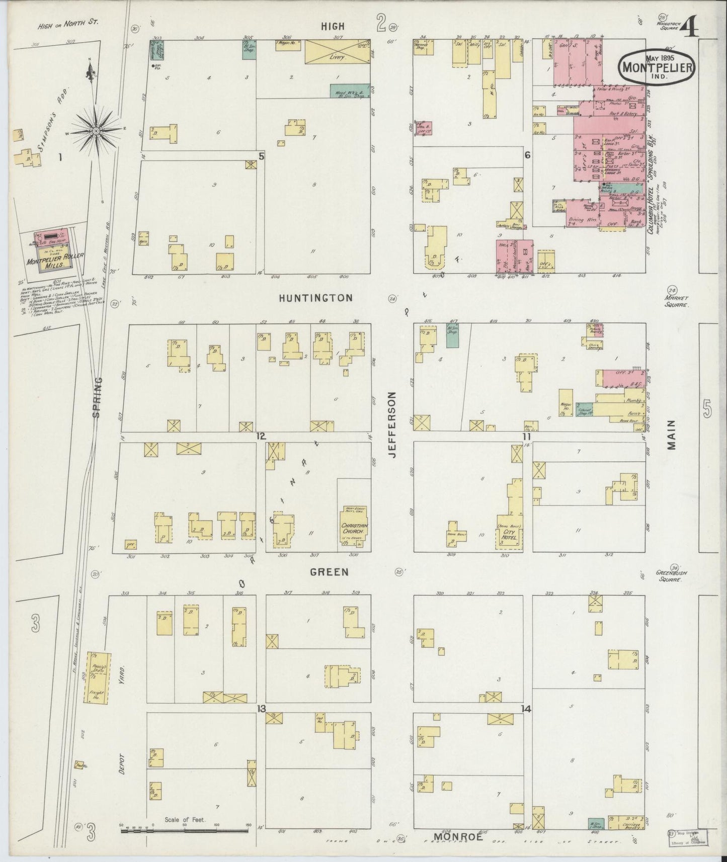 Sanborn Fire Insurance Map from Montpelier, Blackford County, Indiana (1895), Sheet #0004 - Complete Map Set gallery image, historic Sanborn map, vintage wall art, Indiana Indiana