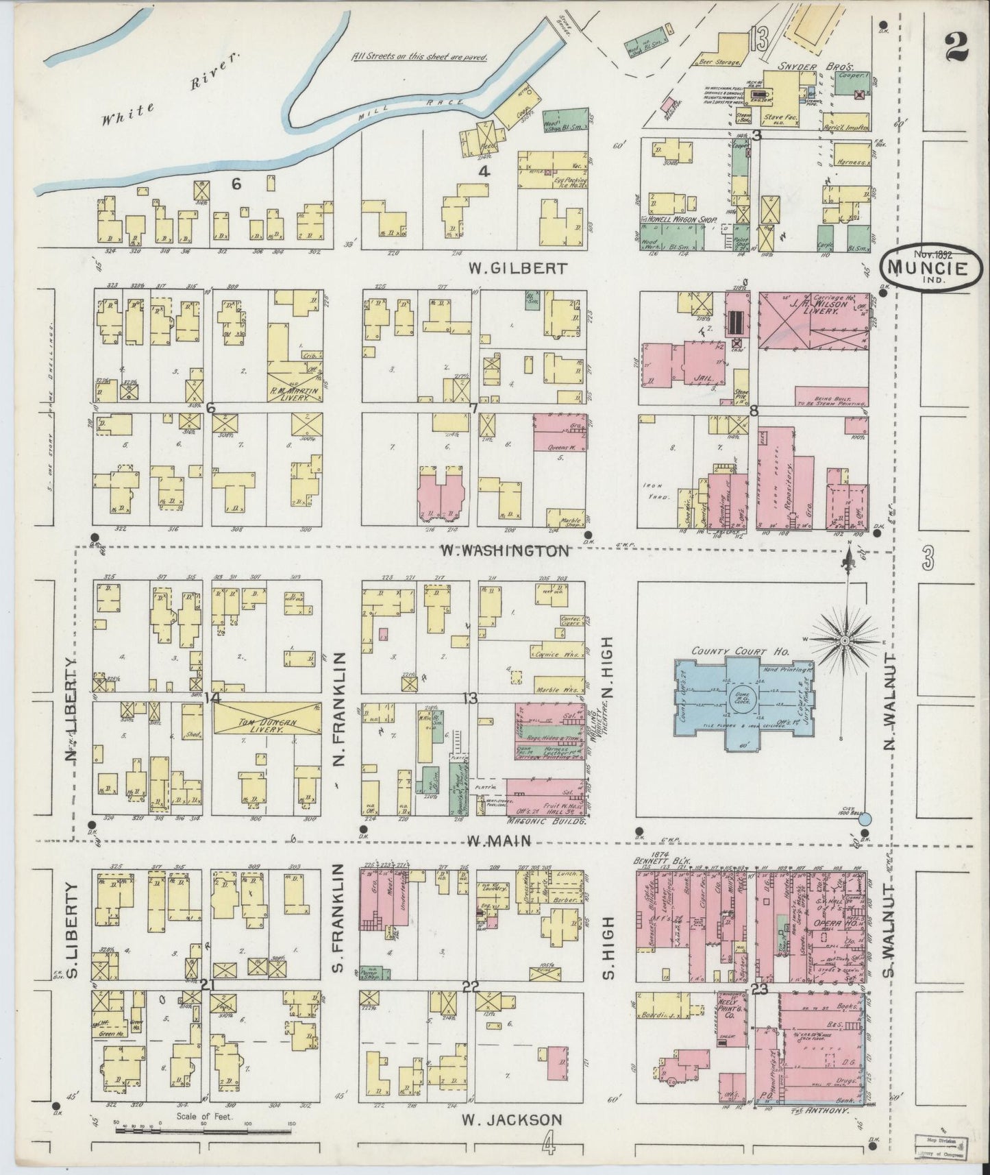 Sanborn Fire Insurance Map from Muncie, Delaware County, Indiana (1892), Sheet #0002 - Complete Map Set gallery image, historic Sanborn map, vintage wall art, Muncie Delaware