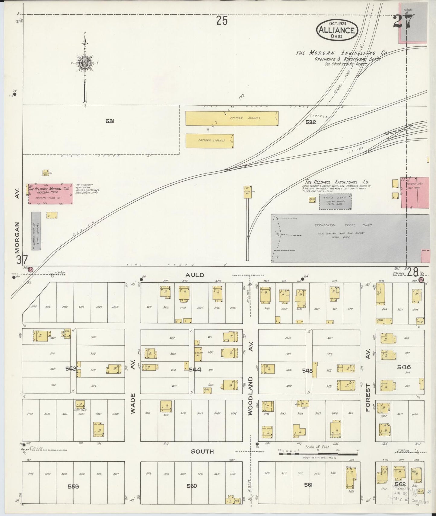 Sanborn Fire Insurance Map from Alliance, Stark County, Ohio (1921), Sheet #0027 - Complete Map Set gallery image, historic Sanborn map, vintage wall art, Ohio Ohio