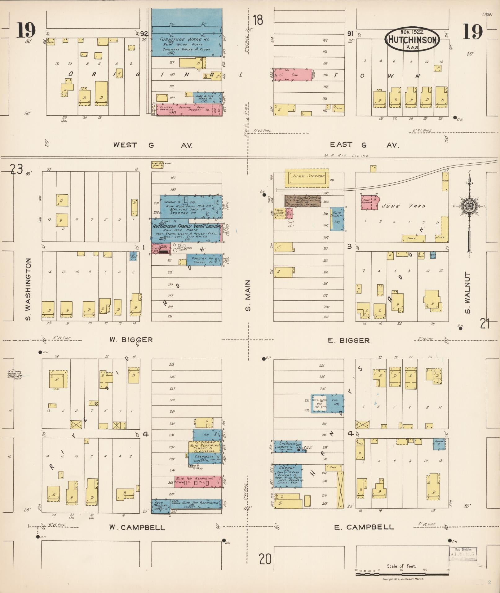 Sanborn Fire Insurance Map from Hutchinson, Reno County, Kansas (1922), Sheet #0020 - Complete Map Set gallery image, historic Sanborn map, vintage wall art, Kansas Kansas