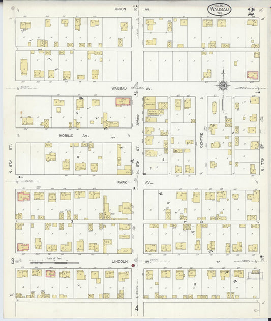 Sanborn Fire Insurance Map from Wausau, Marathon County, Wisconsin (1912), Sheet #0002 - Historic Sanborn Fire Insurance Map Print, vintage old map wall art, antique decor, genealogy gift, Wisconsin Wisconsin map