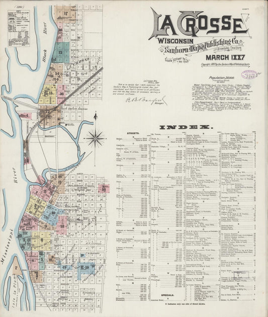 Sanborn Fire Insurance Map from La Crosse, La Crosse County, Wisconsin (1887), Sheet #0001 - Historic Sanborn Fire Insurance Map Print, vintage old map wall art, antique decor, genealogy gift, Wisconsin Wisconsin map
