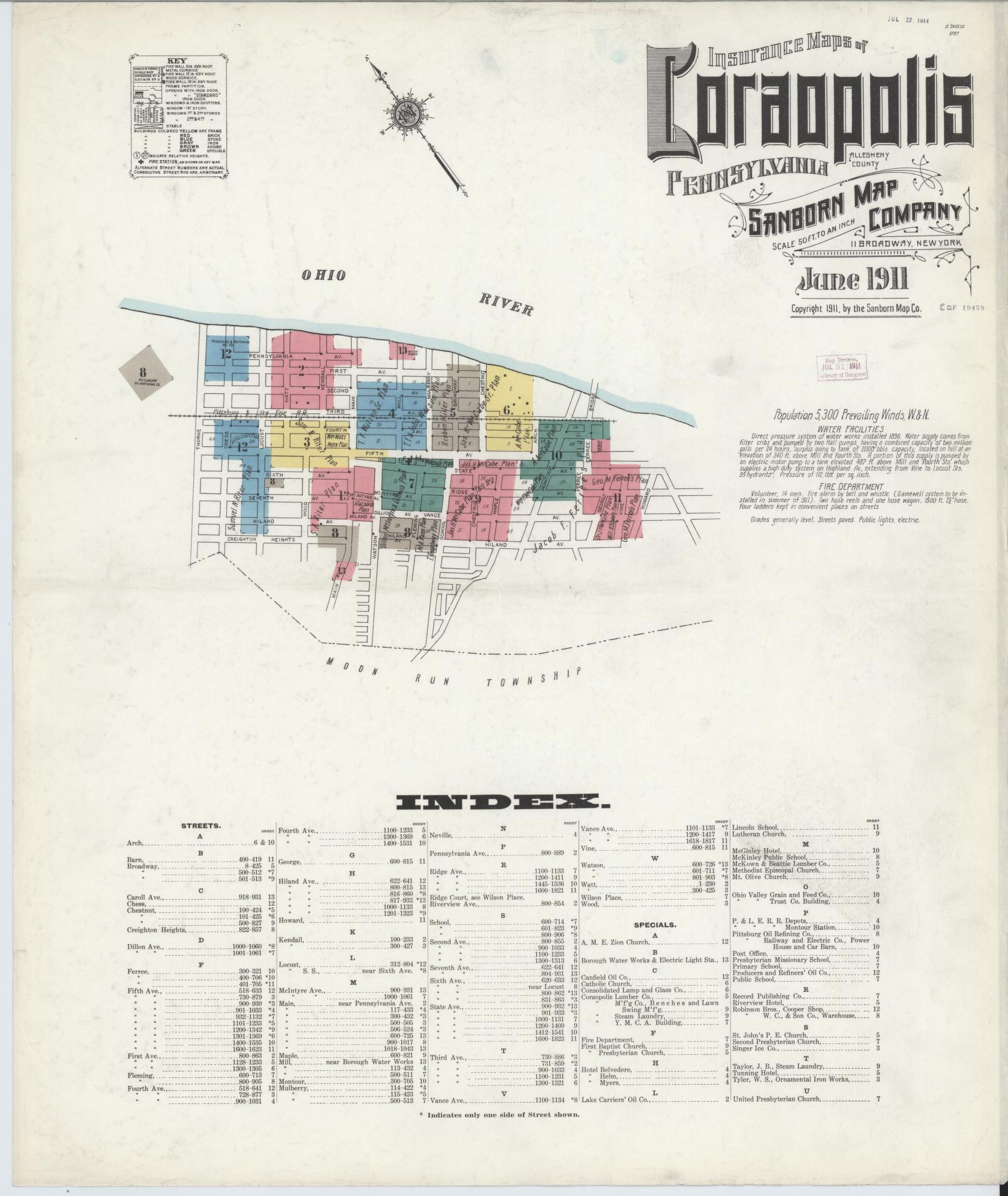 Sanborn Fire Insurance Map from Coraopolis, Allegheny County, Pennsylvania (1911), Sheet #0001 - Complete Map Set gallery image, historic Sanborn map, vintage wall art, Pennsylvania Pennsylvania